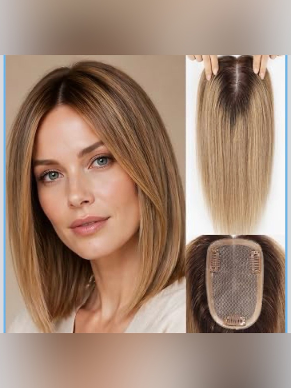 Human Hair Topper Top of Head Coverage, Silk Base Hair Topper Real Rem